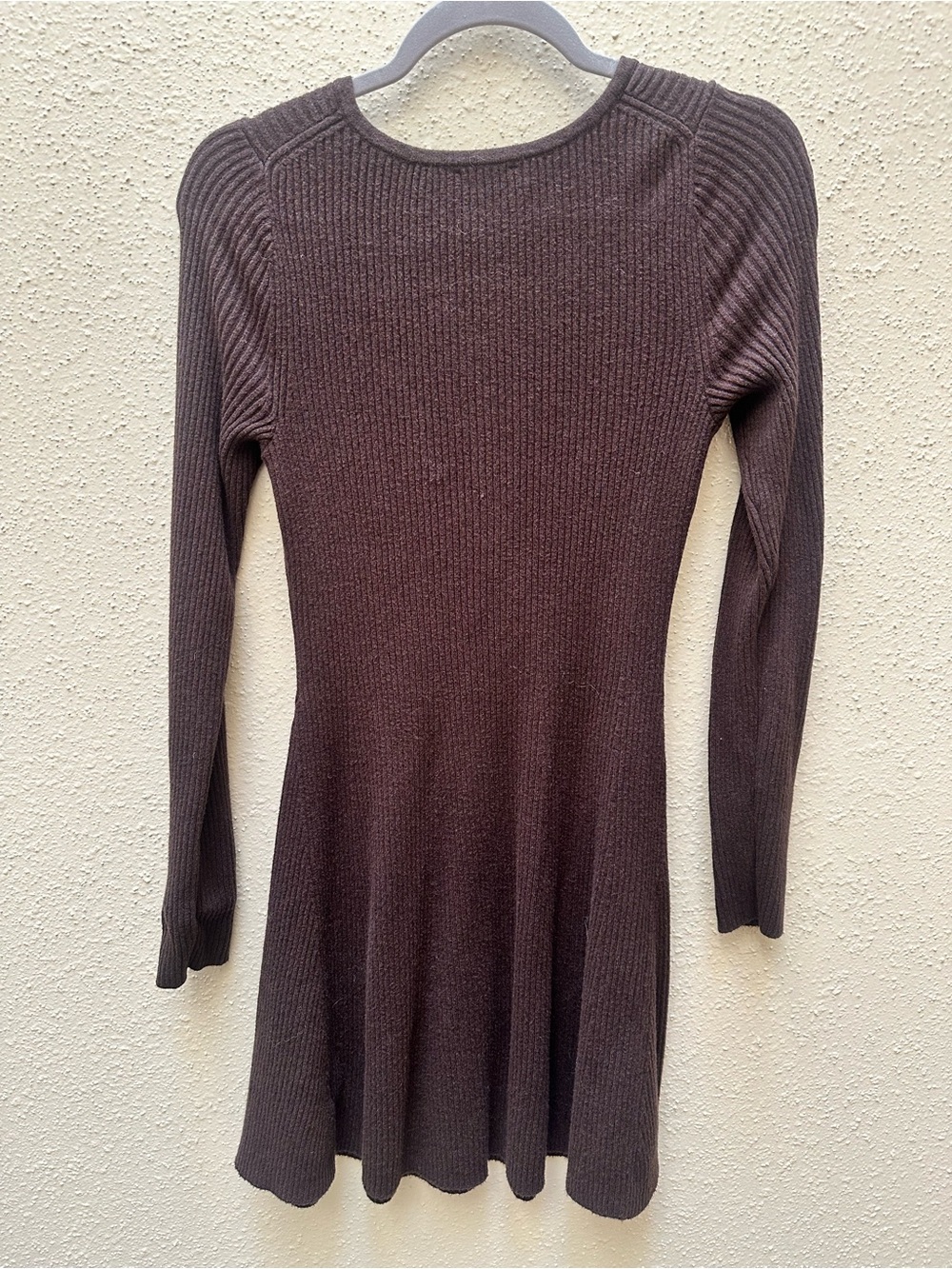 GAP Cashsoft Ribbed Henley Mini Sweater Dress Brown Long Sleeve Fit & Flare Sz M - Picture 3 of 8